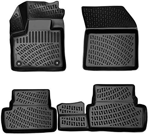 Rizline Passgenau 3D Fussmatten Auto Kompatibel mit Citroen C4 Picasso 2 Gen 2013-2022 Auto Zubehör 1. Und 2. Reihe Gummimatten Autos TPE Allwetter Geruchlos rutschfest Vorne und Hinten Schwarz