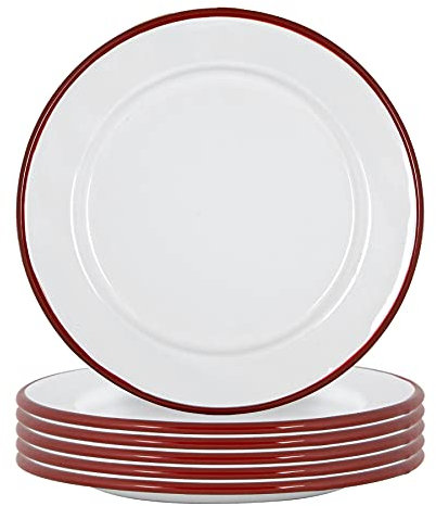 Argon Tableware Enamel Side Plates - 20cm - Pack of 12 - Red Dining Plates Lightweight Small Dinner Dish for Appetisers, Starters, Mains, Sides, Desserts