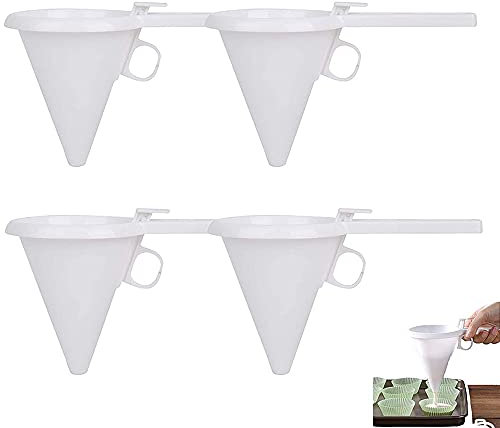 SDFAA 4 Pezzi Pastella Imbuto, Piccolo Imbuto da Cucina in Plastica, Imbuto per Cioccolato, Imbuto in Plastica da Cucina Regolabile a Mano, per Dolci da Cucina, Cioccolato, Distribuire la Crema