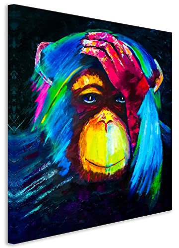 Banksy Bild Bilder Thinking Monkey Affe, Kunstdruck auf Leinwand in div. Größen, Affenbilder Streetart, fertig zum Aufhängen (Leinwand 40x60 cm)