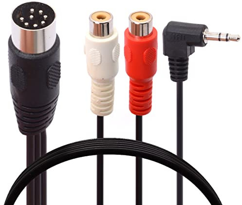 Tomost 8 Pin DIN to RCA + 3.5mm Cable,8 Pin DIN to 2RCA Female 3.5mm 90 Degree Right Angle Male Audio Cable For Receiver CD Player Subwoofer 1.8 Meter / 6 FT (RCA Female)