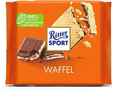 Ritter Sport Waffel 100 g, Vollmilchschokolade, knusprige Waffel mit Kakaocremefüllung & Reisflakes, Schokoladentafel für Genießer des Crunch