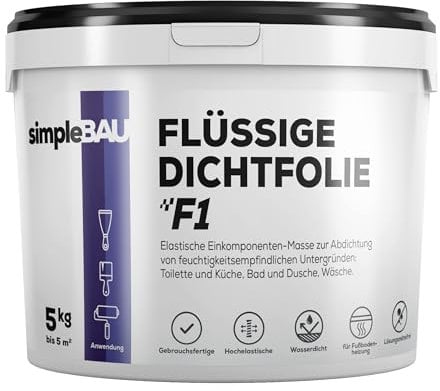 simpleBAU Dichtmasse Wasserdicht F1 - Abdichtmasse für Dusche & Bad - Flüssigfolie für Fliesen & Fußbodenheizung - Flüssige Dichtfolie Lösemittelfrei - Einkomponente Abdichtung Dichtungsmasse - 5 kg