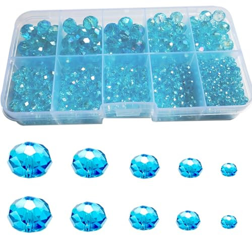 Gocelyn Kristallglas facettierte Perlen von AB Farbe (blau), Rondelle Assorted Supplies Spacer Lose Perlen für Schmuckherstellung Erkenntnisse Armbänder Anhänger (2 mm, 4 mm, 6 mm, 8 mm, 10 mm)