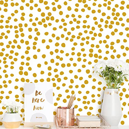 Jeweluck Yellow and White Wallpaper Peel and Stick Wallpaper Polka Dot Wallpaper 17.7 inch × 118.1 inch Yellow Contact Paper Modern Self Adhesive Removable Wallpaper for Bathroom Decorative Vinyl