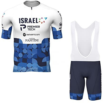 2022 World Tour Pro Team ISRAEL Radtrikot Set für Herren, atmungsaktives MTB Radtrikot Trägerhose Kits GEL Paddad (3XL)