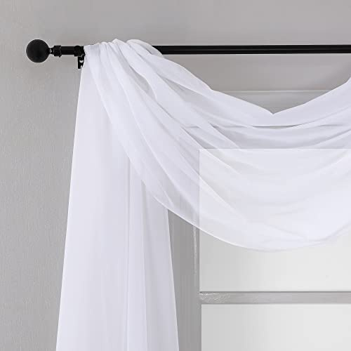 Chyhomenyc White Sheer Scarf Valances for Windows 216 Inch Extra Long, Window Scarf Drapes Rod Pocket Backdrop for Wedding Arch Draping/Party/Canopy Bed/Living Room, 1PC, 18 Feet Length