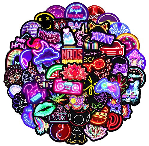 100 Stück niedliche kawaii Anime Vinyl Aufkleber sticker stickers für auto Laptop Kinder Teenager Erwachsene (Neonmuster)