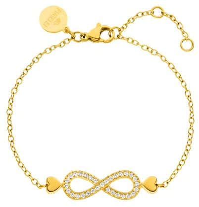 Purelei® Eternal Love Armband, Damen Armband aus langlebigem Edelstahl, wasserfestes Armband Damen mit Infinity- und Herzanhänger, 16-19 cm Länge verstellbar (Gold, Edelstahl)