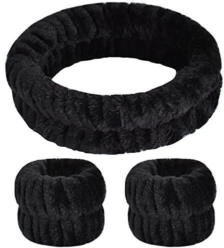 Zimoer Spa Gesicht Stirnband Handgelenk,Stirnband Haarband Schminken Kosmetik Haarband Damen Abschmink Haarband Frauen Elastischer Bad Dusche Kopfwickel Haarreif Hautpflege… (Schwarz)