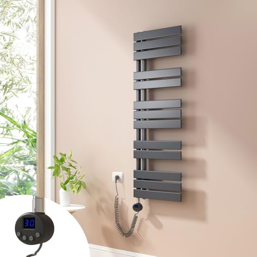Heilmetz Badheizkörper Elektrisch Handtuchheizkörper Elektrisch mit Thermostat mit Timer-Funktion Heizkörper Badezimmer Anthrazit Badheizkörper 40x117.6cm