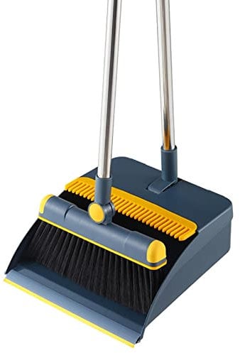 Set di scope e paletta con manico lungo, girevole a 180 gradi e paletta combinata con denti a pettine, paletta verticale per camera, cucina, ufficio, lobby