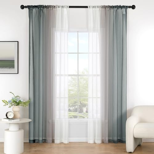 MIULEE Zweifarbige Voile Vorhänge Kräuselband 2er Grau 140x145cm | Zweifarbige transparente Voile Vorhänge mit Kräuselband, lichtdurchlässig, modern dekorativ für Wohn- und Schlafzimmer
