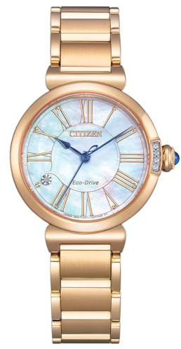 Citizen Damenuhr Edelstahl, Perlmutt Weiß, 29.5 mm, EM1063-89D | Analog Quartz, Saphirglas, 5 bar Wasserdicht, 180 Tage Gangreserve, Edelstahlband