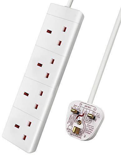 ExtraStar 4 Way Extension Lead, 13A Fused UK Plug Adapter, 10 Metre Extension Cable Power Strip - White