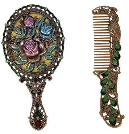 1satz Kompakter Vintage Kosmetikspiegel Mit Kamm- Tragbarer Handspiegel Für Make-up Für Badezimmer Und Reisen Dekorativer Spiegel Mit Modernem Design
