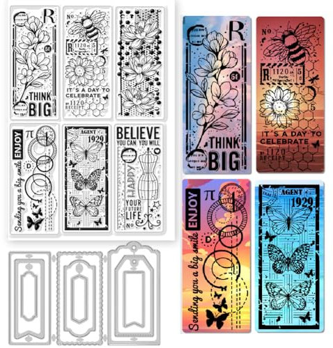 GLOBLELAND Retro-Blumen, Silikon-Stempel Und Etiketten-Stanzformen-Set, Vintage-Schmetterling, Baum Des Lebens, Klare Stempel, Blumen-Bienen-Text, DIY-Scrapbooking