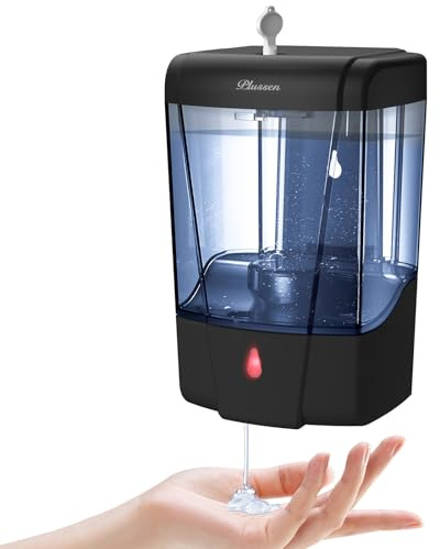 PLUSSEN Dispenser di sapone da parete, dispenser automatico di disinfettante per le mani da 600 ml Gel n Liquid Touchless Commercial Dispenser di sapone da parete per bagno, nero-600 ml