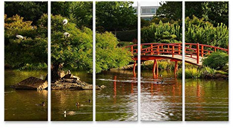 islandburner Prime Bild auf Leinwand Japanischer Garten mit Brücke Bilder Wandbilder Poster