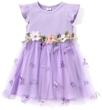 PATPAT Abito da Festa per Ragazze Senza Maniche, Abiti da Principessa in Tulle con Ricami a Fiori, Abito da Ballo tutù per Matrimonio Compleanno Spettacolo Battesimo Battesimo Banchetto FESTIVITÀ