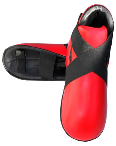LISARO Fußschutz Fußschützer Kickboxen Kick-Boxen Safety, Kickschuhe, Boxschuhe, Halbkontaktstiefel Kickboxen Taekwondo Fußschutz ROT Gr. XS bis L (XS)