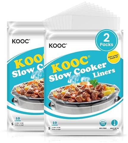 KOOC Slow Cooker Liners 10x13 20 count Small Size Disposable Plastic Bags Pot Liners Brunch Cooking Bags Fit 1.5 qt to 2 qt Pot BPA Free