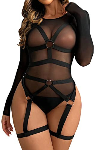 WILLBEST Sexy Bras Nighties Shapewear More Transparent Lace Control Pants Sling Bra Jumpsuit Black Bodysuit Women's Full Length Plus Size