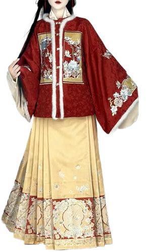 Ming Dynastie Kleid Stickerei Tang-Anzug Make-up Blume Pferd Gesicht Rock Blau Umhang Traditionelles Chinesisches Neujahrsset