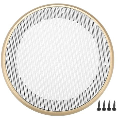 X AUTOHAUX 6.5 Speaker Grills Cover Mesh Round with Mounting Screws Iron ABS Gold Tone White - Pack of 1