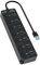7-Port USB 3.0 Hub with Individual Switches & Lights, Multiple Port USB Adapter Extension High-Speed Data Hub, Portable USB Splitter with 1FT Extended Cable for PC, Laptop, Printer and More