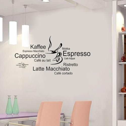 Kaffee Sorten Wandsticker Wandtattoo Kaffee Dekorative Wandaufkleber Abnehmbare DIY Vinyl Wandtattoos für Schlafzimmer, Kinderzimmer, Wohnzimmer, Familie (35x67cm)