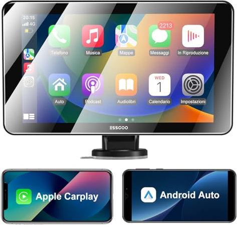 ESSGOO CarPlay & Android Auto, schermo per auto IPS da 7 pollici, supporto Siri e G-oogle Assistant, mappe online, facile installazione, adatto a vari modelli di veicoli