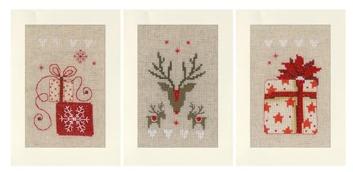 Vervaco Lesezeichen Kreuzstich Stickpackungen Gezählter Kreuzstich Weihnachten 3er DIY Postkarten Set Erwachsene Sticken Bastelset ca. 10,5 x 15 cm Stickset für Anfänger Kreatives Geschenk