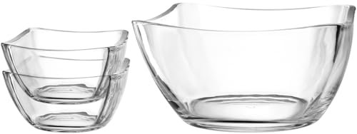 LEONARDO HOME Piazza 024412 Juego de 3 cuencos aptos para lavavajillas, platos modernos de cristal, juego de cuencos para fiestas, plato de cristal para servir, altura de 14,4 cm, transparente