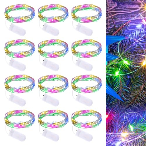 WIYETY LED Lichterkette Batterie: 12 pièces 3M 30 LED Mini Guirlande Lumineuse avec Batterie, Guirlande en Fil de cuivre Micro LED pour fête Mariage Noël (Multicolore)