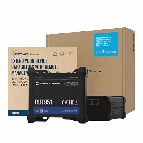 Teltonika RUT951A00800 Routeur cellulaire WiFi industriel 4G LTE (CAT 4), 3G Point d'accès sans fil avec fonctionnalité Hotspot - Basculement automatique WAN - Routeur Internet double SIM