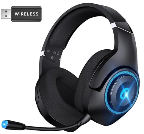 Wireless Gaming Headset for PS5/PC/Switch - 2.4GHz Ultra-Low Latency, 3D Surround Sound | 40Hr Playtime, Detachable Mic & Dual Connectivity - Wireless Gaming Headphones for PC, Phone, Laptop, Mac