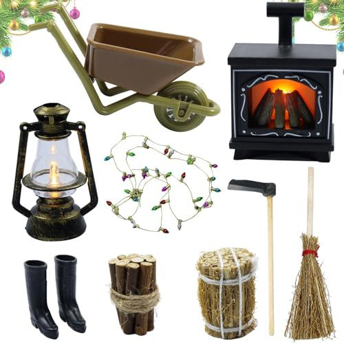 Wichtel Zubehör, 9 Stück Puppenhaus Miniatur Zubehör Set, Wichtel Zubehör Weihnachten Möbel, Miniatur Zubehör für Weihnachtsdekoration, Miniatur Wichtel Zubehör für Wichtel Zubehör Weihnachten Deko
