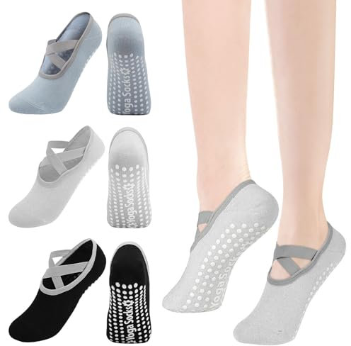 TICKLELY Calcetines Antideslizantes para Pilates y Yoga, 3 PCS, Cómodos y Elegantes Calcetines para Mujer, Hombre, Accesorios Perfectos para Pilates, Yoga y Piscina