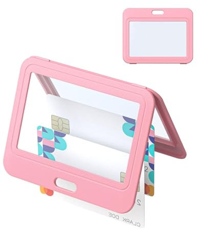 Uniclife Porte Badge avec Fêtres Double Face Étui Horizontal en Plastique dur Pochette de Protection de Carte Rose pour Cartes d'École d'Étudiant de Bureau de Crédit et d'Identité, 1 paquets