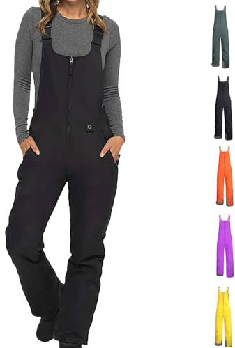 Salopette de ski pour femme - Pantalon de neige - Doublé - Pantalon softshell - Pantalon à bretelles - Salopette réglable - Pantalon d'extérieur - Coupe-vent - Imperméable - Essentiel - Isolé -