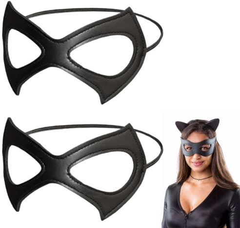 HSKRKOW 2 Stück Catwoman Maske, Catwoman Kostüm Damen, Katzenmaske, Catwoman Kostüm, Ledermaske Für Damen Frauen Mädchen Cosplay Maske Für Halloween Karneval Party Ball