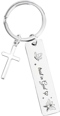 Mikovivi Porte-Clés Chrétien Acier Inoxydable Argent, Croix Pendentif, Verset Biblique, Idéal Cadeau Unisex Adulte