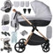 Aveainelle Kinderwagen 4 in 1, Faltbarer Kinderwagen Set, Bequemer Multifunktionaler Kombikinderwagen 4 in 1 Komplettset (H2 Light Grey)