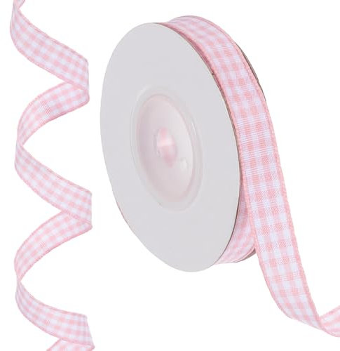PATIKIL 10 Verges X 0,4 Ruban à Carreaux tissu rayé, Rubans D'Emballage Cadeau Rose Clair et Blanc pour Arc de Thanksgiving, Couronne D'Artisanat D'Anniversaire de Mariage