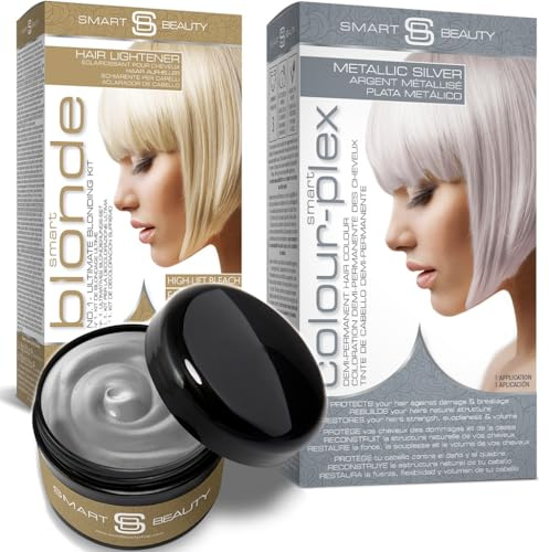 Starter Bundle Pack - Bleach Kit & Silver Hair Dye & Refresher - Smart Beauty Hair Lightener, Permanent Hair Colour with Maintenance Colour Booster