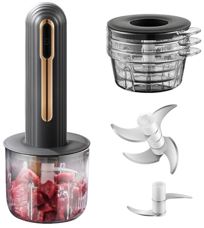 BOMANSI BOMS Mini robot da cucina elettrico, 4 tazze, portatile, USB, piccolo robot da cucina, tritacarne aglio, tritacarne e purea, nero