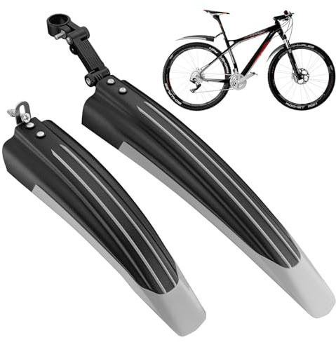 OUXI Fahrrad Schutzblech Set, Verstellbare Kotflügel, Kotflügel für Vorder- und Hinterrad, Schnellverschlüsse, Extrabreit und Verstärkt, Geeignet für 20-26-Zoll-Räder (Graue Version)