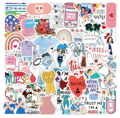 kaensc 100 adesivi per infermiere, per bambini, adolescenti, adulti, impermeabili, divertenti, per laptop, skateboard, chitarra, auto, moto, telefono, bicicletta, bottiglie d'acqua