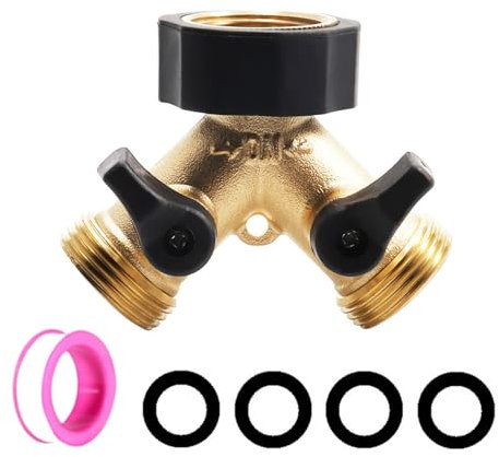 Répartiteur de Robinet en Y 2-Voies pour Tuyaux d'Arrosage et Machines à Laver, Connecteur Double en Laiton avec Robinets d'Arrêt Individuels, Compatible pour Raccords 3/4 Pouces et 1/2 Pouces